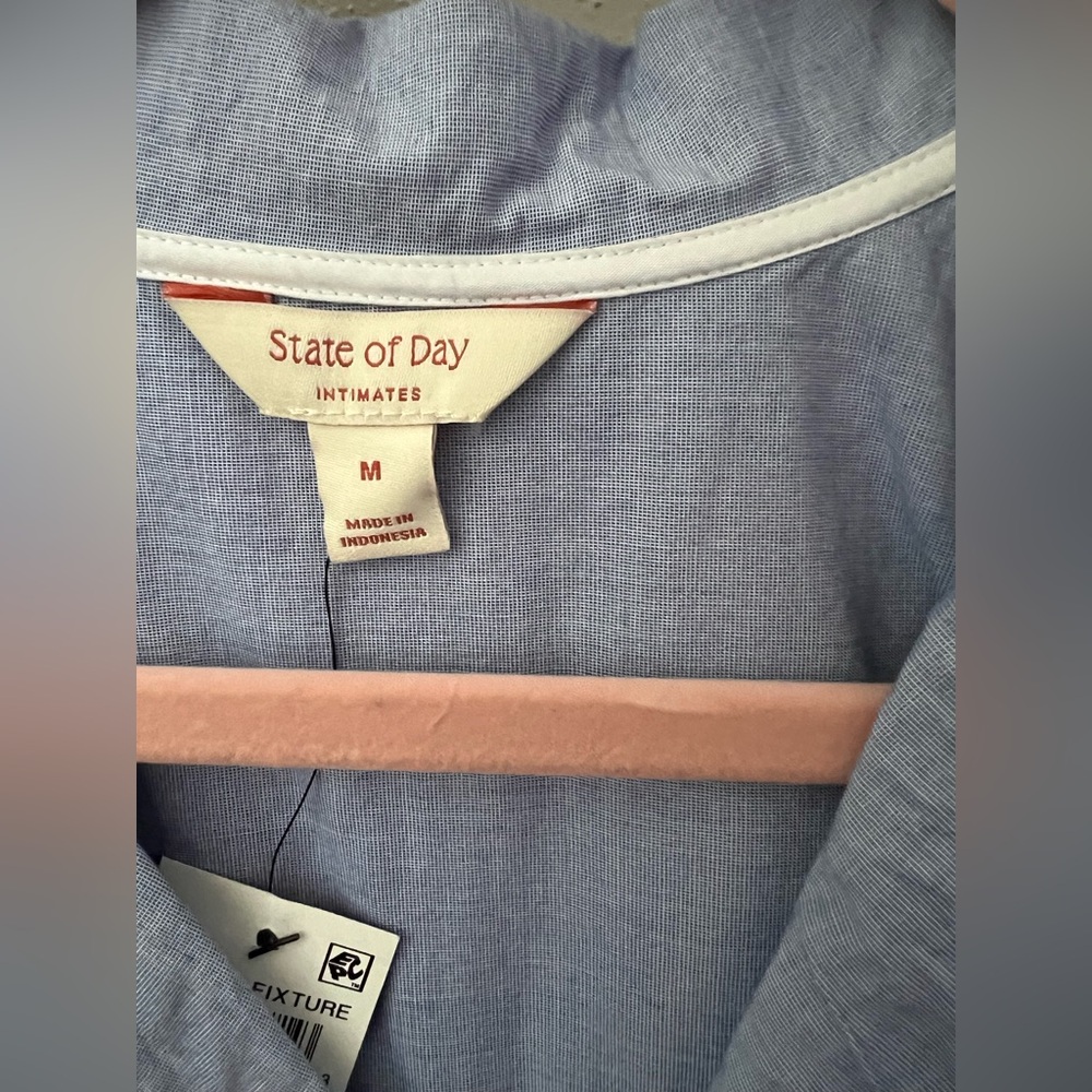 State of Day Women's Notch Collar Poplin Sleepshirt In Blue Size Medium New - Picture 4 of 7
